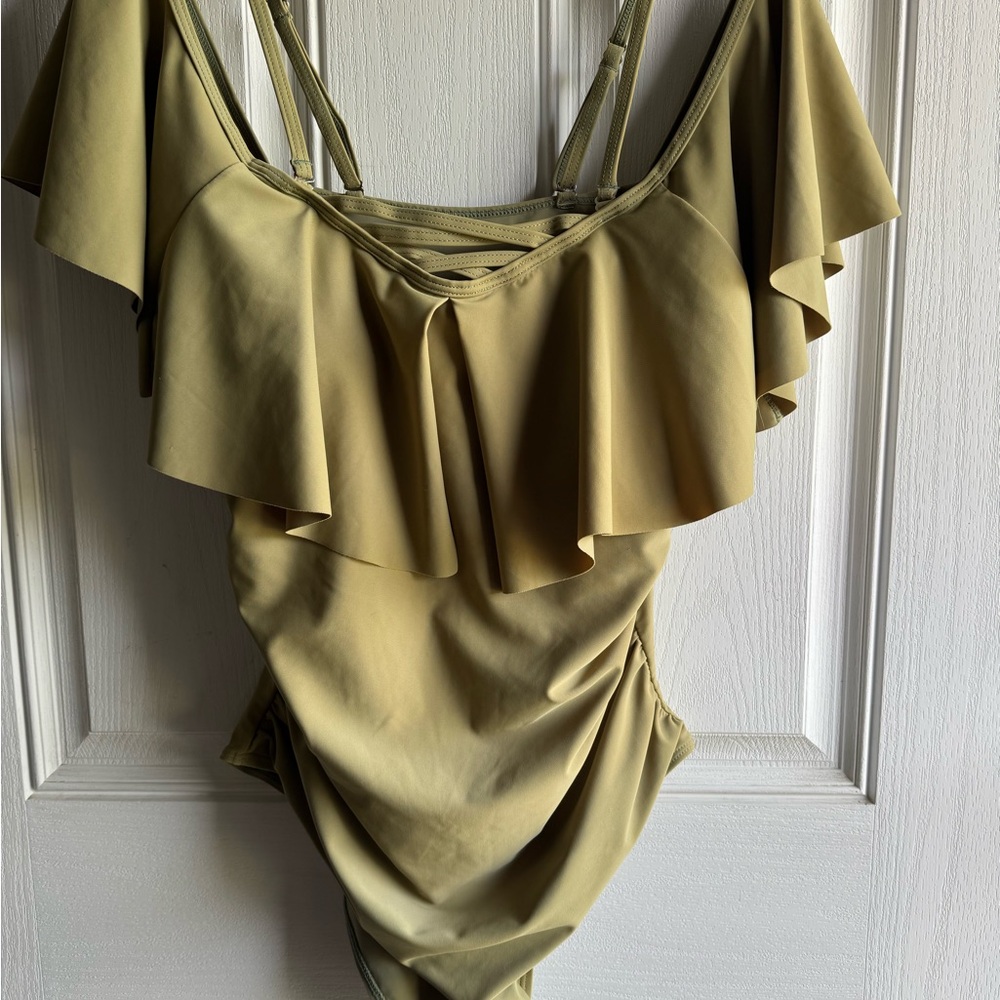 Olive Green Ruffled Swimsuit
